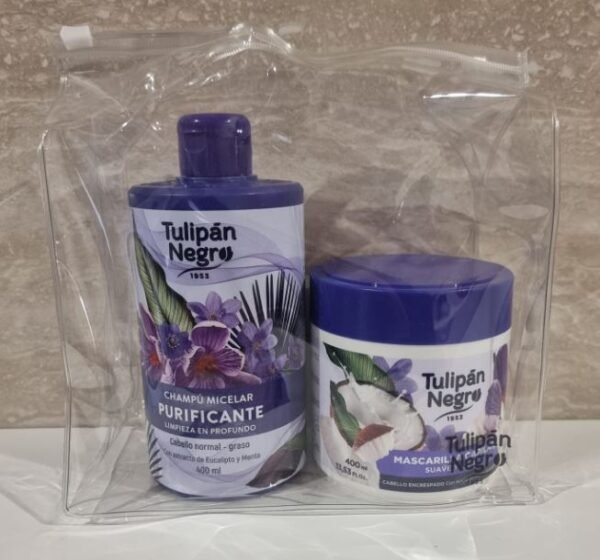 Pack Neceser Tulipán Negro Champú y Mascarilla Capilar Purificante Suave y Liso